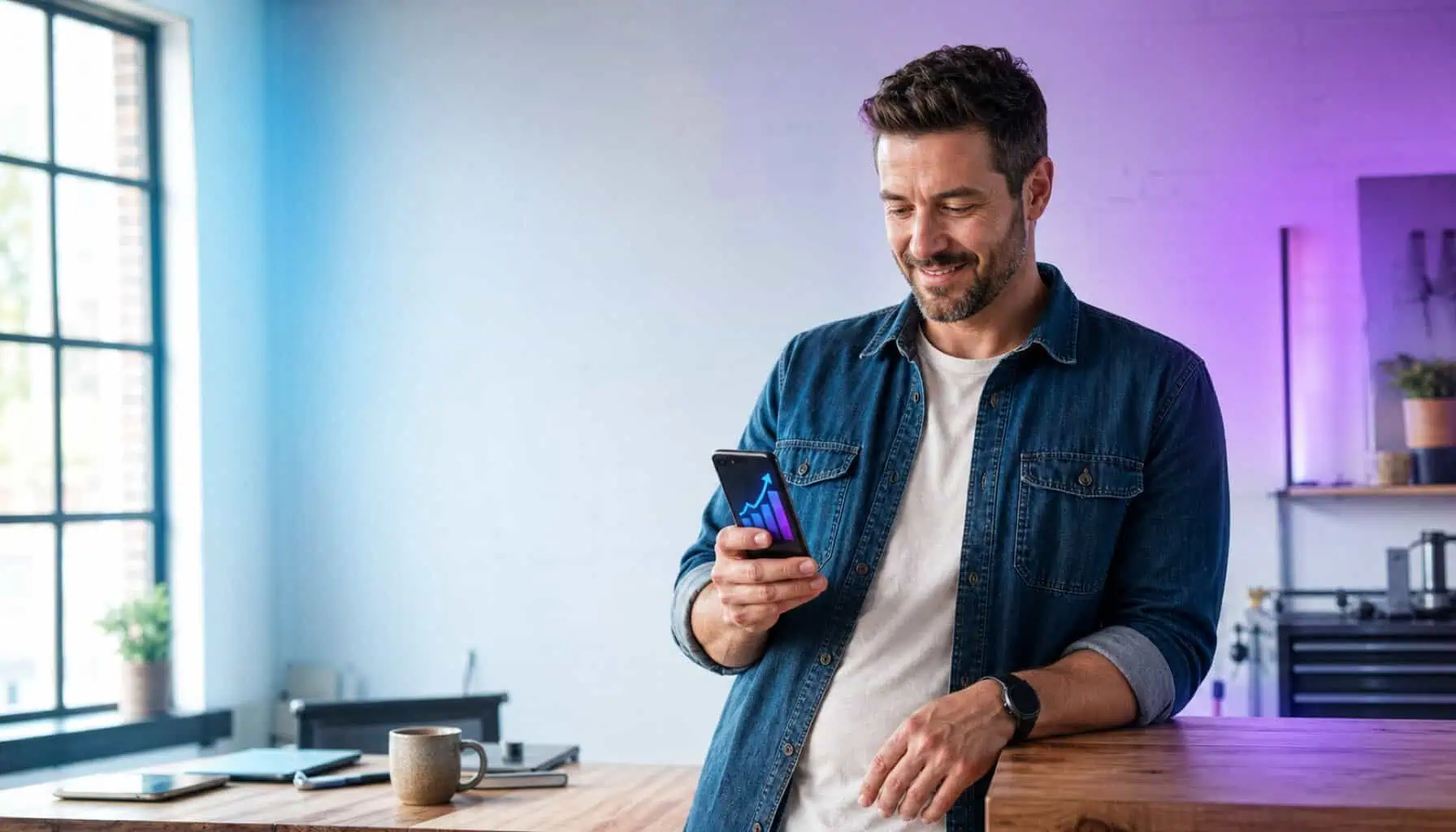 Small business owner reviewing marketing growth — Home