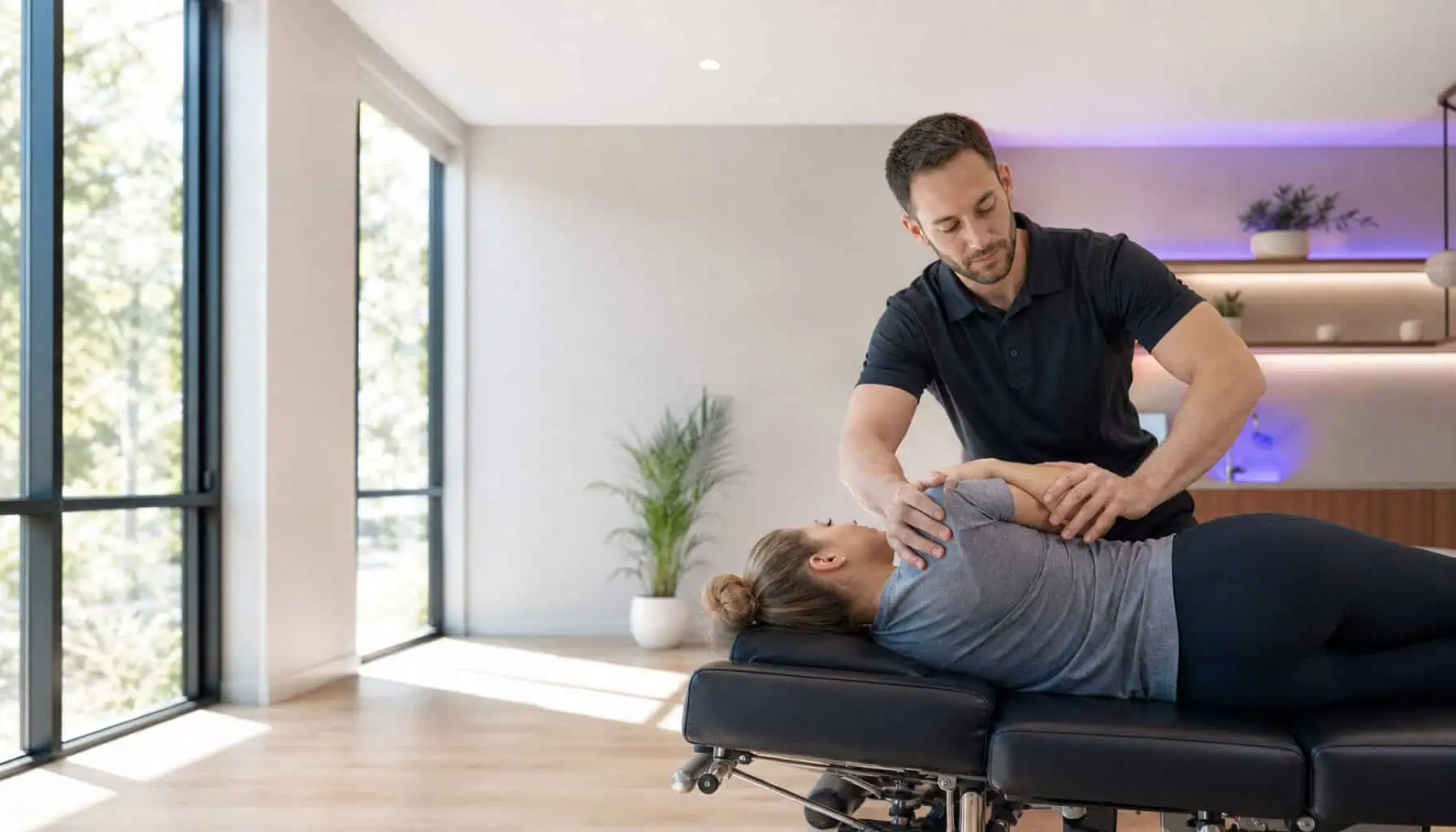 A chiropractor treating a patient in a clinic
