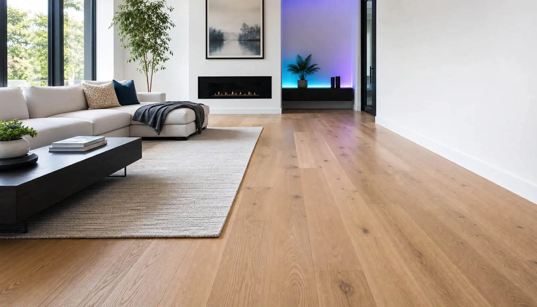A flooring installer laying new floorboards