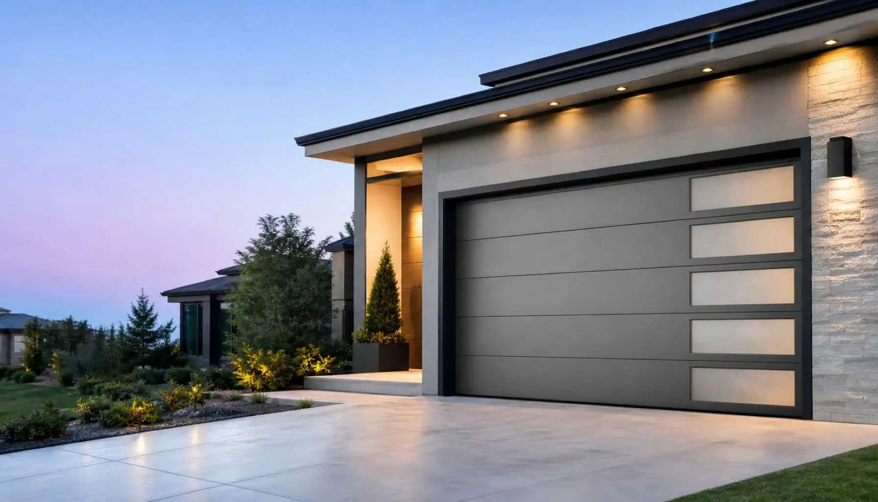 A technician servicing a residential garage door
