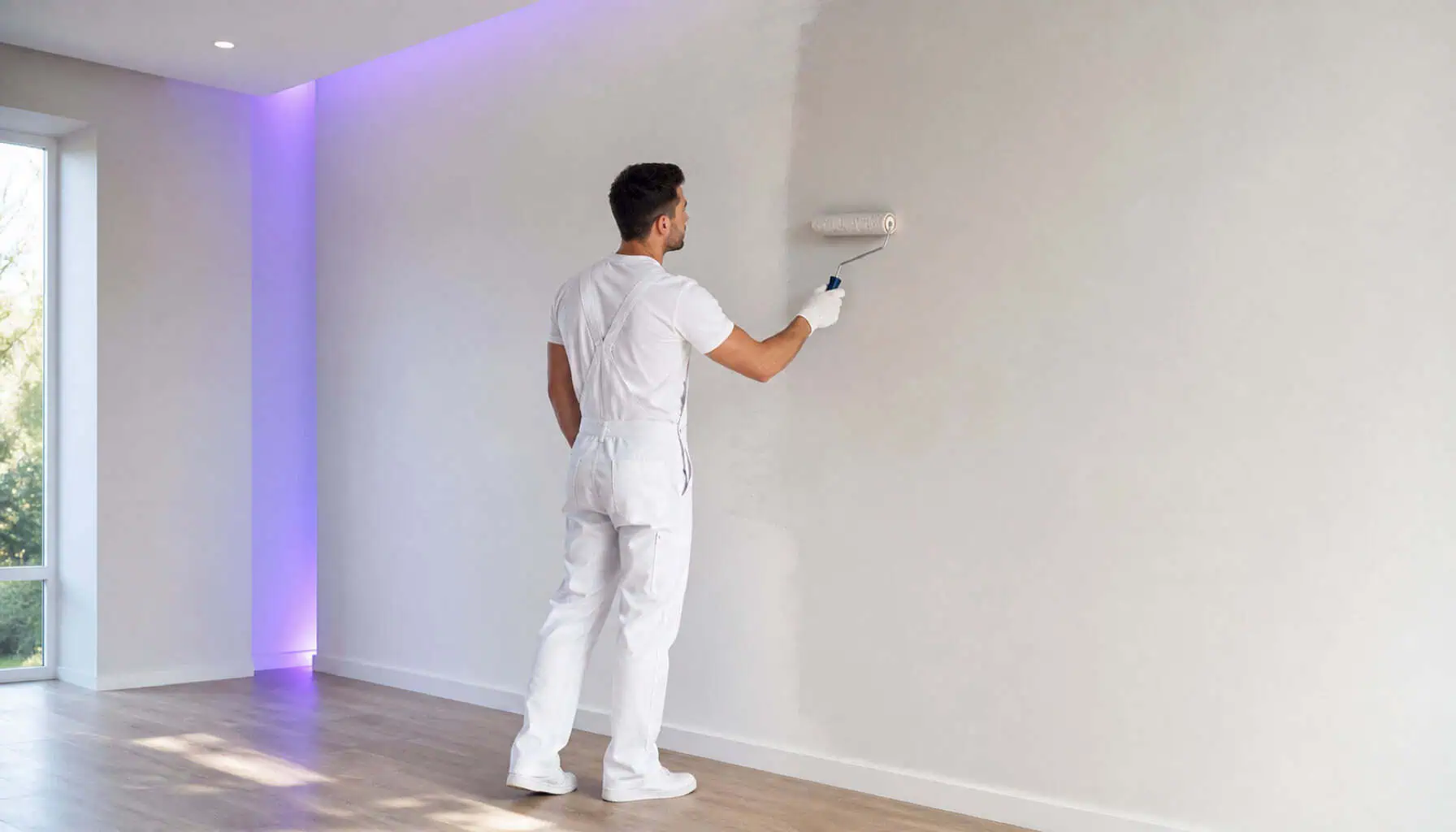 A painter finishing an interior wall