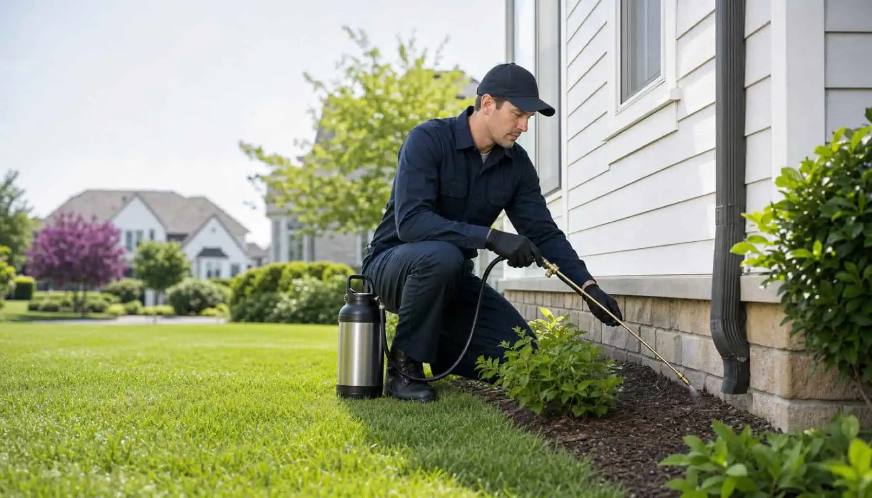 A pest control technician treating a property