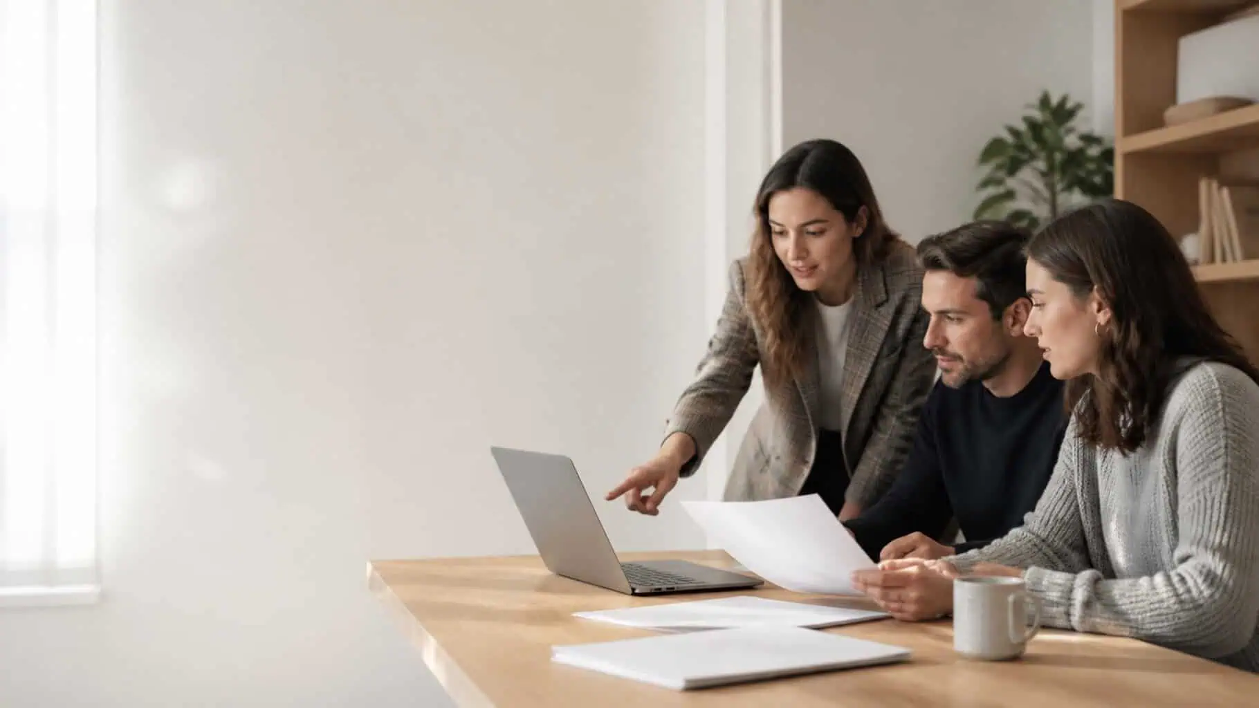 A small marketing team reviewing a client plan together